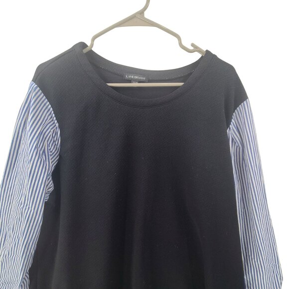 * Lane Bryant Mixed Media Pullover Blouse Top Plus Size 22/24 Women’s Black Blue - Picture 3 of 9